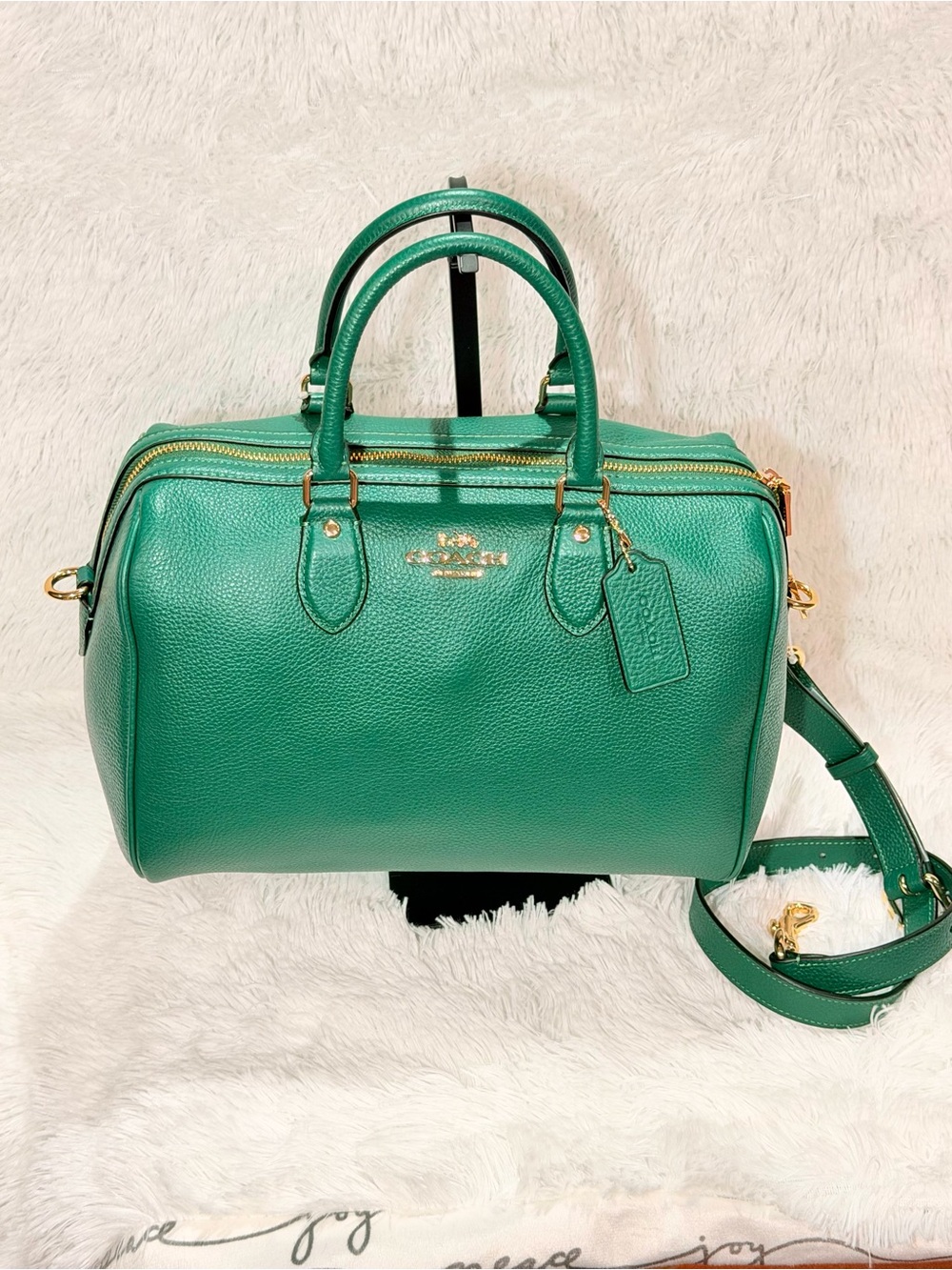 Coach Rowan Large Satchel Bag in Emerald with Gold hardware